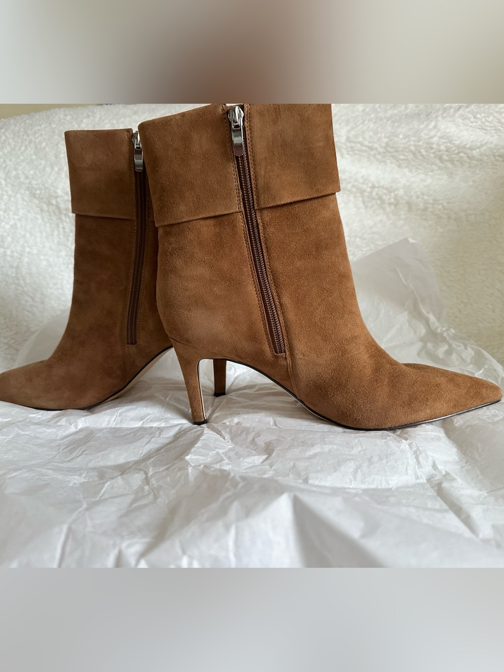 Nine West Cognac Suede Pointed-Toe Ankle Boots - Picture 2 of 5